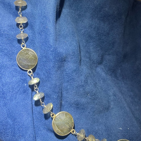 36” sterling handmade necklace with round and disk shaped faceted labradorite. - Picture 8 of 12